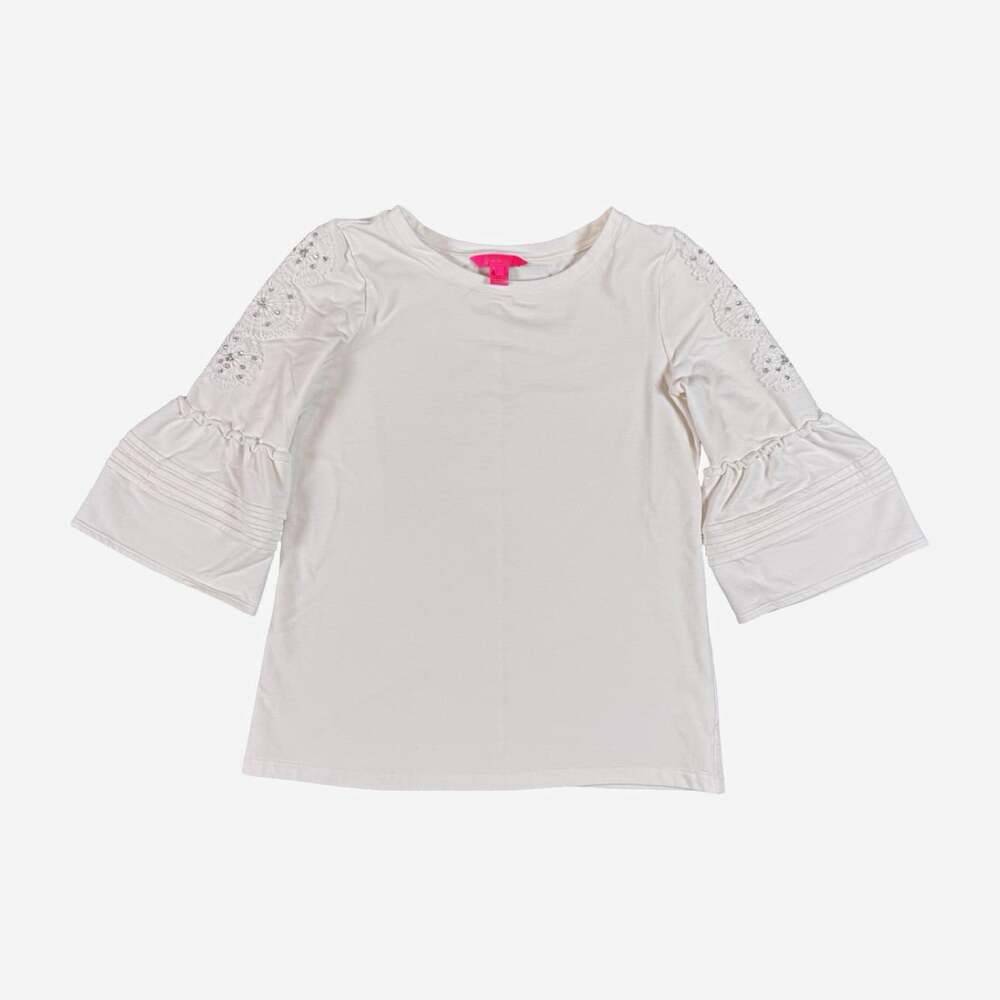 Lilly Pulitzer Women’s White Knit Embroidered Bell Sleeve Crew Neck Top S